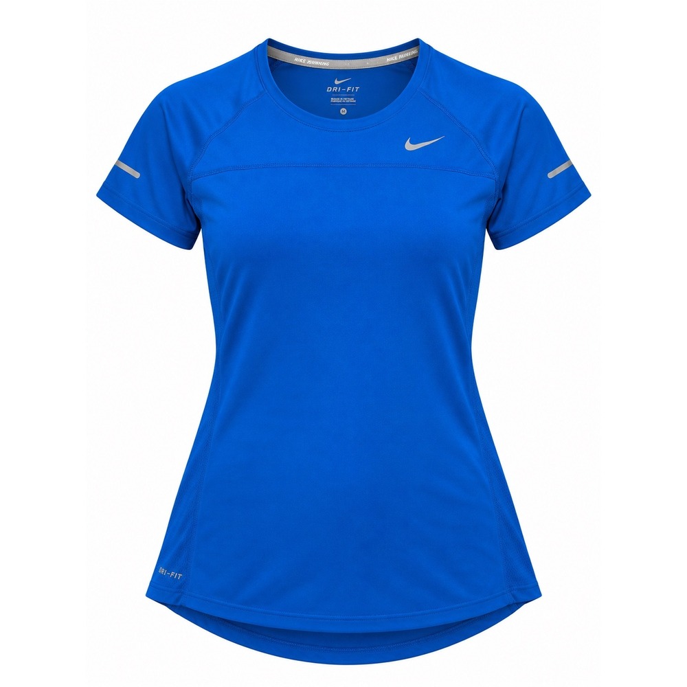 Nike Running Dri-FIT Short Sleeve Shirt Blue Crew Neck Activewear Women Medium